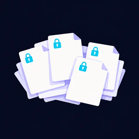 AI-generated illustration: pages in the stack carrying small padlocks.