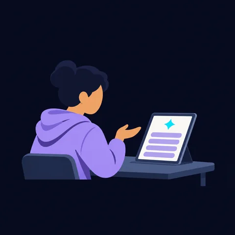AI-generated illustration: a student asking an AI tutor on a tablet.