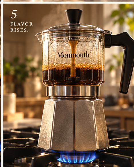 Shot 5 of 6: coffee rising in the glass top.